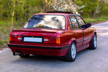 The rear of the old, red, German car