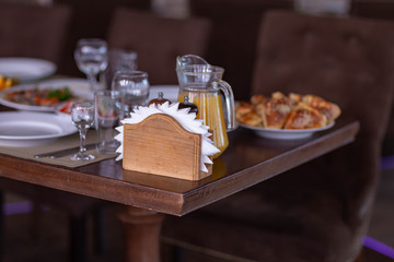 wedding table setting in the restaurant,shot in natural light