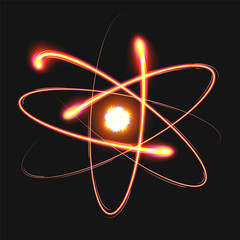 Atom structure model with nucleus surrounded by electrons. Vector illustration - obrazy, fototapety, plakaty