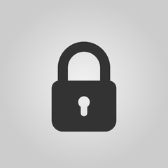 Padlock icon template. Black lock isolated on white background. Silhouette padlock for applications, sites. Private access icon, restricted access. Vector illustration.