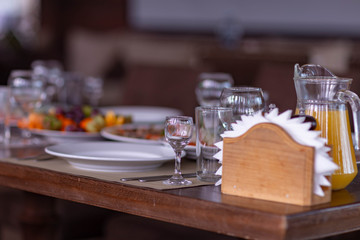 Naklejka na ściany i meble wedding table setting in the restaurant,shot in natural light