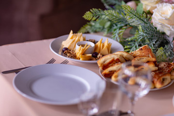 wedding table setting in the restaurant,shot in natural light