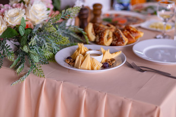 wedding table setting in the restaurant,shot in natural light