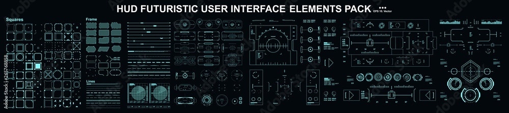 Fototapete HUD elements mega set pack. Dashboard display virtual reality technology screen. Futuristic user interface.
