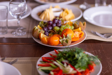 wedding table setting in the restaurant,shot in natural light