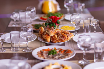 wedding table setting in the restaurant,shot in natural light