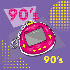 Retro electronic toy. Vector illustration for greeting card or poster, print on clothes. 90s, 80s.
