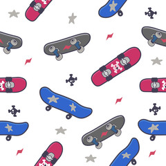 Cute doodle skateboards seamless pattern