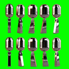Old Microphone Poses Green Screen