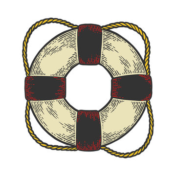 recommend clip art: Life buoy color sketch engraving vector illustration. Scratch board style imitation. Hand drawn image.