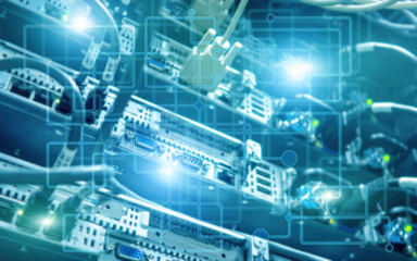 Abstract modern data center room. Electronic computer hardware technology concept.  Wallpapers Technology background. 