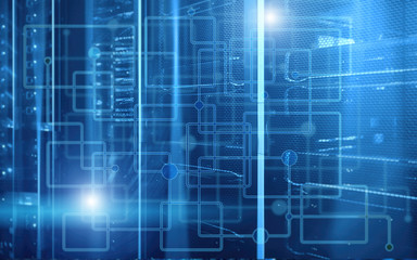 Abstract modern data center room. Electronic computer hardware technology concept.  Wallpapers...
