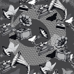 Gramophone. Seamless pattern. Suitable for fabric, wrapping paper, oilcloth and other home and designer products