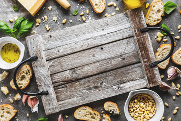 Ingredients for pesto and chiabatta bread