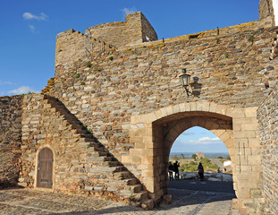 The ramparts gateway of Monsaraz one of the most beautiful villages in Alentejo Portugal southern Europe