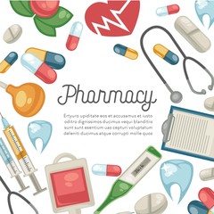 Pharmacy pills and syringe treatment and healthcare therapy and dentistry
