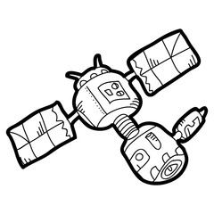Cartoon doodle illustration of space satellite or spaceship for coloring book, t-shirt print design, greeting card