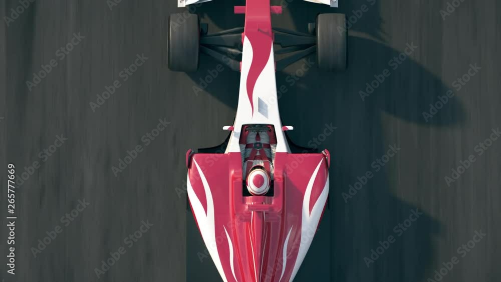 Poster top view of a formula one race car driving across the finish line with success written on the track 