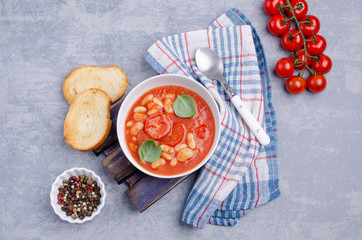 Thick tomato soup with beans