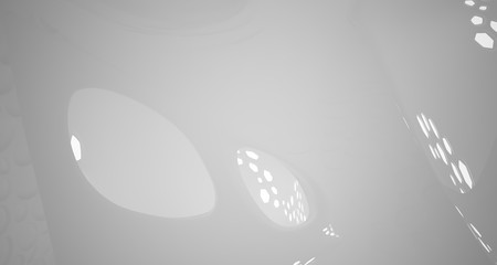 White smooth abstract architectural background. Night view with illumination. 3D illustration and rendering