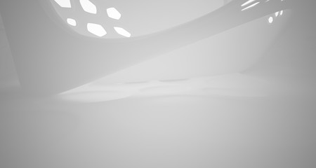 White smooth abstract architectural background. Night view with illumination. 3D illustration and rendering