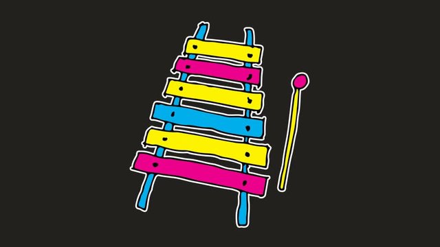 kids drawing black screen with theme of xylophone