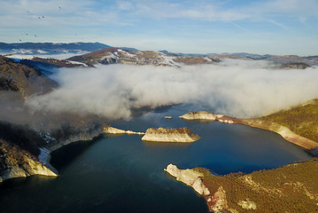 Air view of Uvac river meanders and Sjenicko accumulation lake