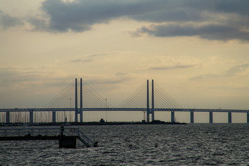 Fototapeta na wymiar Oresund bridge between Denmark and Sweden