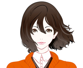 秋服の女性 / 真顔 / なびく髪