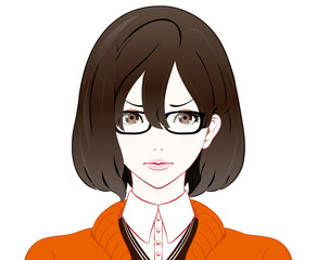 メガネをかけた秋服の女性 / 怒る