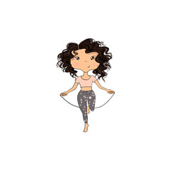 Brunette Hair Girl Skipping Rope With A Sign No Salt Isolated On A White Background Hand Drawn Illustration