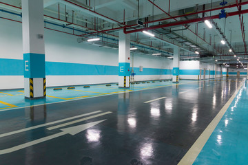 Underground parking and ceiling piping systems.