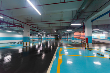 Underground parking and ceiling piping systems.