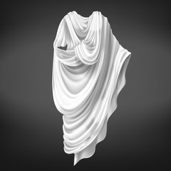 Roman toga isolated on black background. Ancient Rome male citizens outerwear made of white piece of fabric draped around body, folded gown, historical costume. Realistic 3d vector illustration. - obrazy, fototapety, plakaty