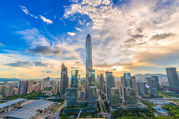 Tall buildings and traffic roads in downtown shenzhen