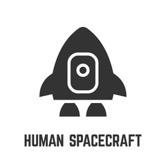 Human spacecraft glyph silhouette icon with capsule for transporting astronauts in space technology symbol.