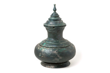 Thai ancient jug in Ayutthaya period isolated on white background