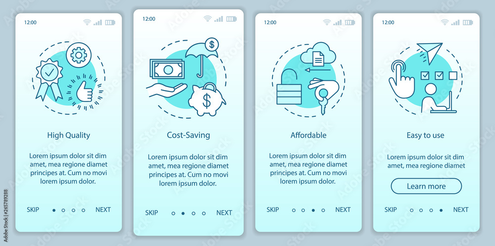 Wall mural marketing advantages onboarding mobile app page screen with linear concepts