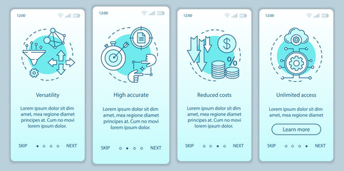 Naklejka premium Profits of technologies onboarding mobile app page screen with linear concepts