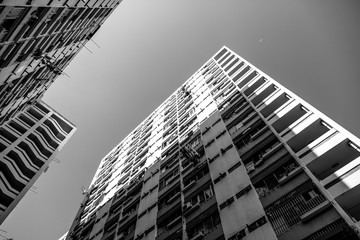 Crowded housing of Hong Kong in black and white