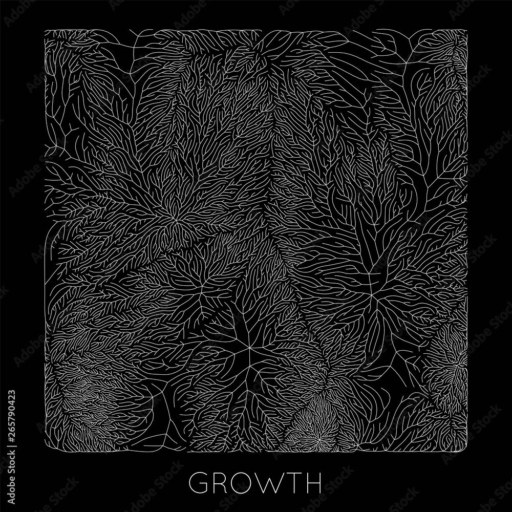 Poster vector generative branch growth pattern. square texture. lichen like organic structure with veins. m