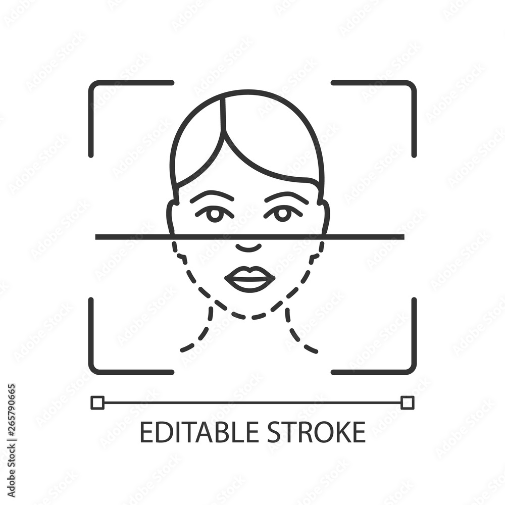 Poster face scanning process linear icon
