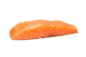 A large pink salmon fillet isolated on a white background