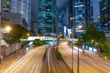 Fototapeta na wymiar The night view of the city and the traffic in Hong Kong