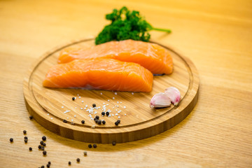 Salmon fish steck on the cutting board
