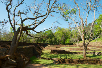 Ancient buildings ruins in Sigiriya, Sri Lanka. Sigiriya is a UNESCO World Heritage site.