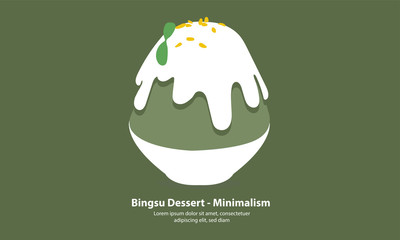 Green Tea bingsu or kakikori korean dessert - Minimalism illustration vector