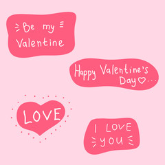 A set of inscriptions to the day of Saint Valentine, on pink forms, for cards, valentines