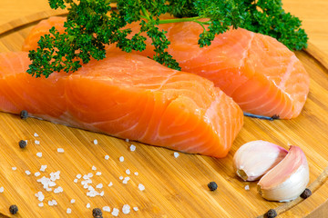 Salmon fish steck on the cutting board