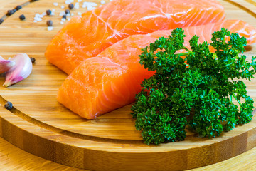 Salmon fish steck on the cutting board